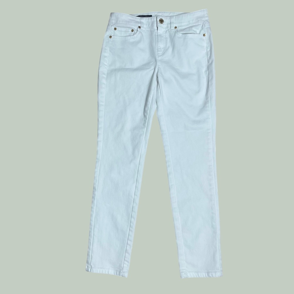 Brooks Brothers Womens White Pants Stretch Skinny Jeans Size 2 Mid Rise Denim